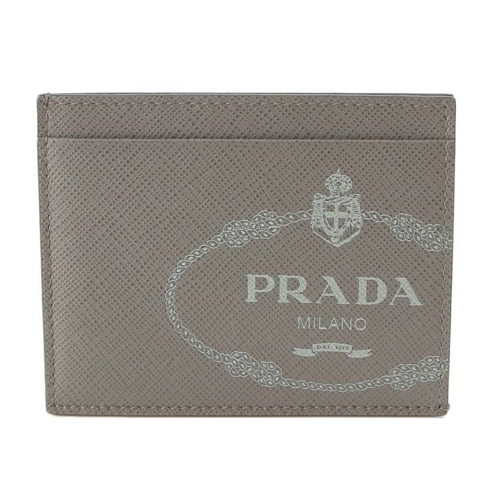 Prada Saffiano Leather Card Case Pass Case Card Holder Gray